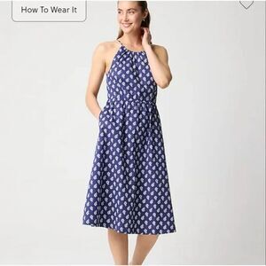 J. Crew Factory Strappy Poplin Halter Dress Navy Blue Sz 4 Midi